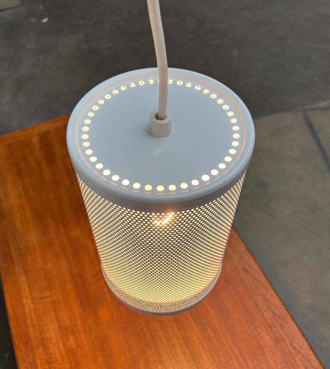 Minimalist perforated metal pendant lamp by Orno, Finland.