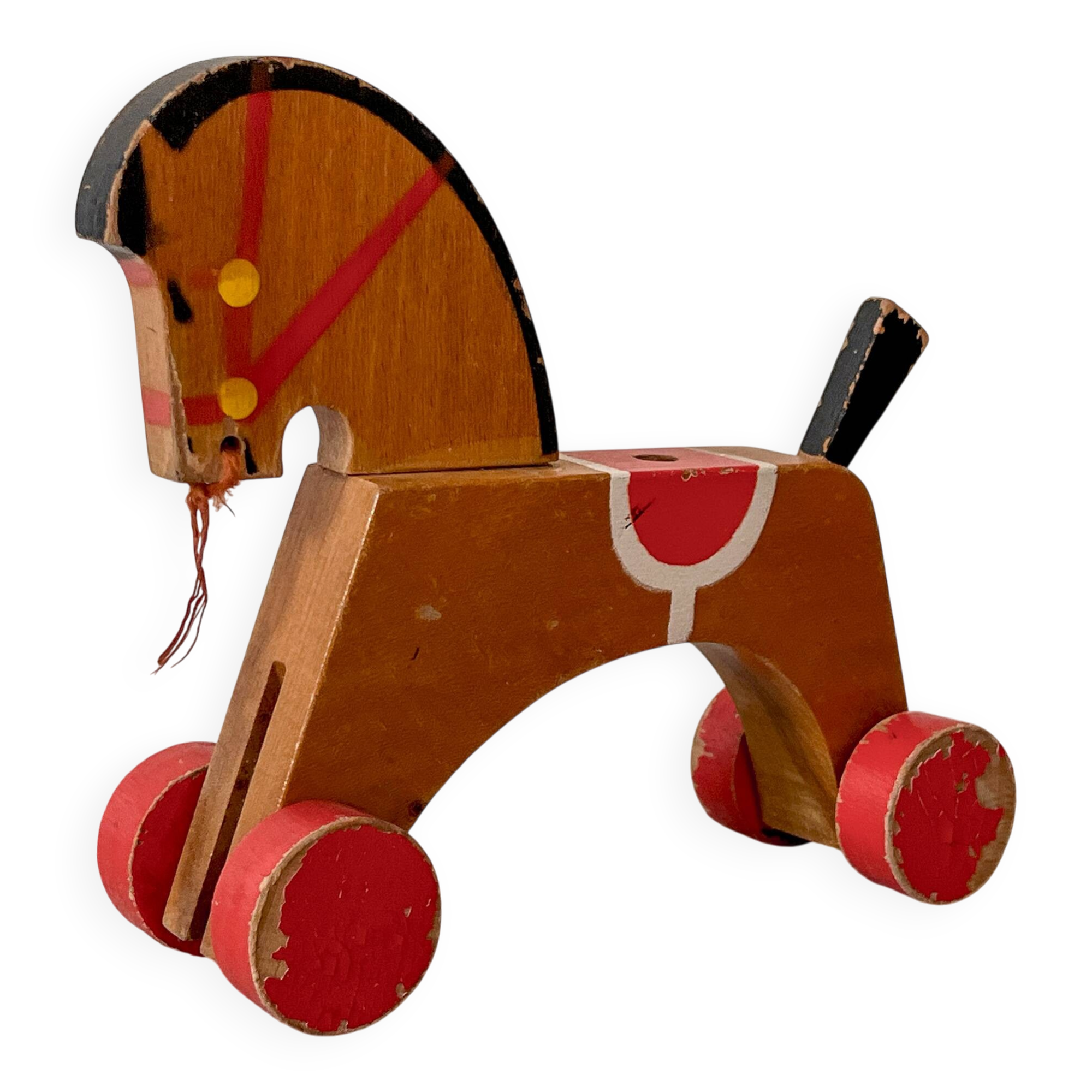 Wooden horse, vintage pull toy.