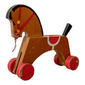 Cheval  en bois, jouet à tirer ancien.