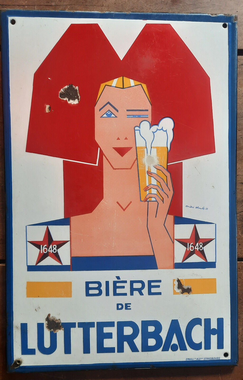 Old enamelled plate "Lutterbach beer" 38x58cm 1935