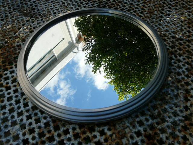 Plateau miroir rond époque art déco entourage alu