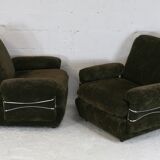 Pair of armchairs "Space Age", brown velvet and steel, France, circa 1970.