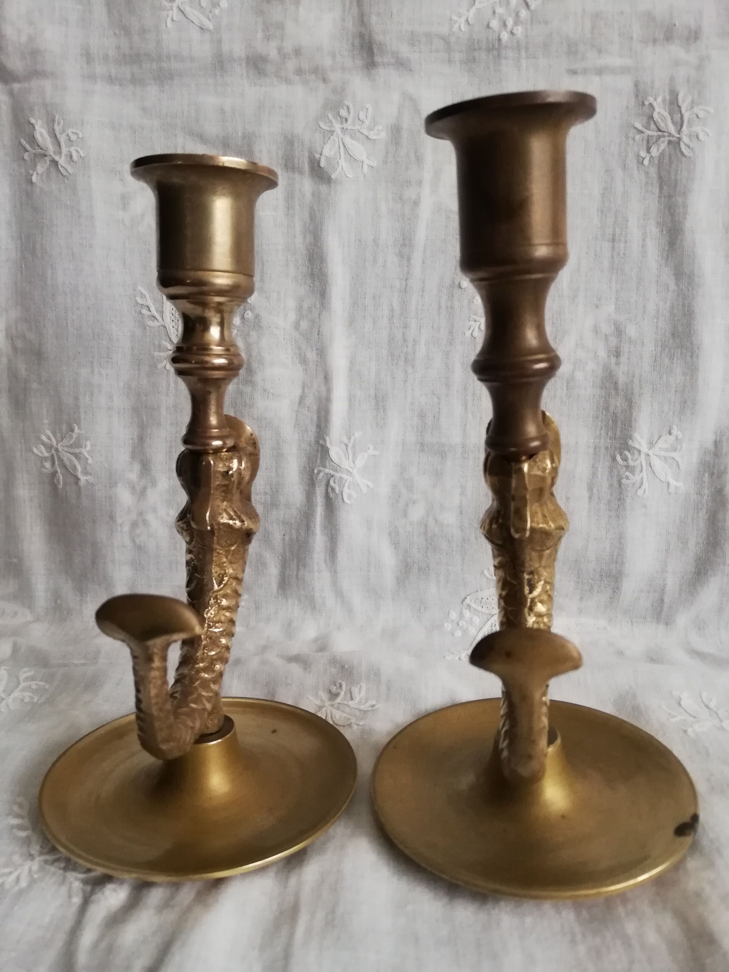 Duo brass fish candlesticks