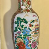 Chinese baluster porcelain vase with polychrome decoration of flowers and pagoda size xxl