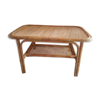 Table basse en bambou, cannage et rotin
