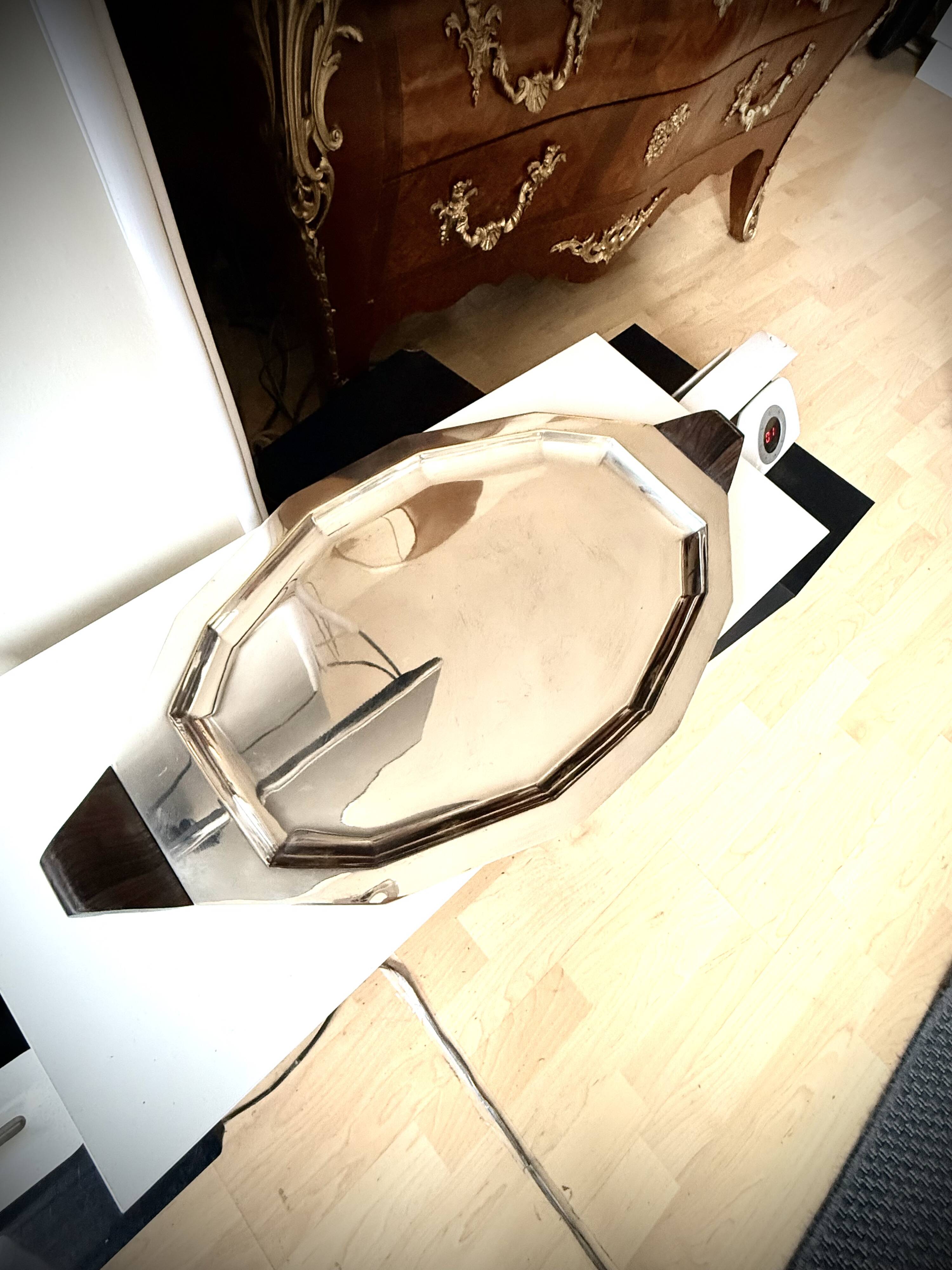Metal service tray in silver-plated brass