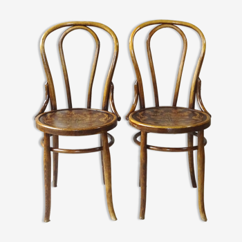 2 chaises bistrot assise bois fleuries de type 18 Bois- courbé