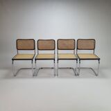 Set of 4 tubular frame and cane cantilever dining chairs Breuer Marcel italy, 1970s