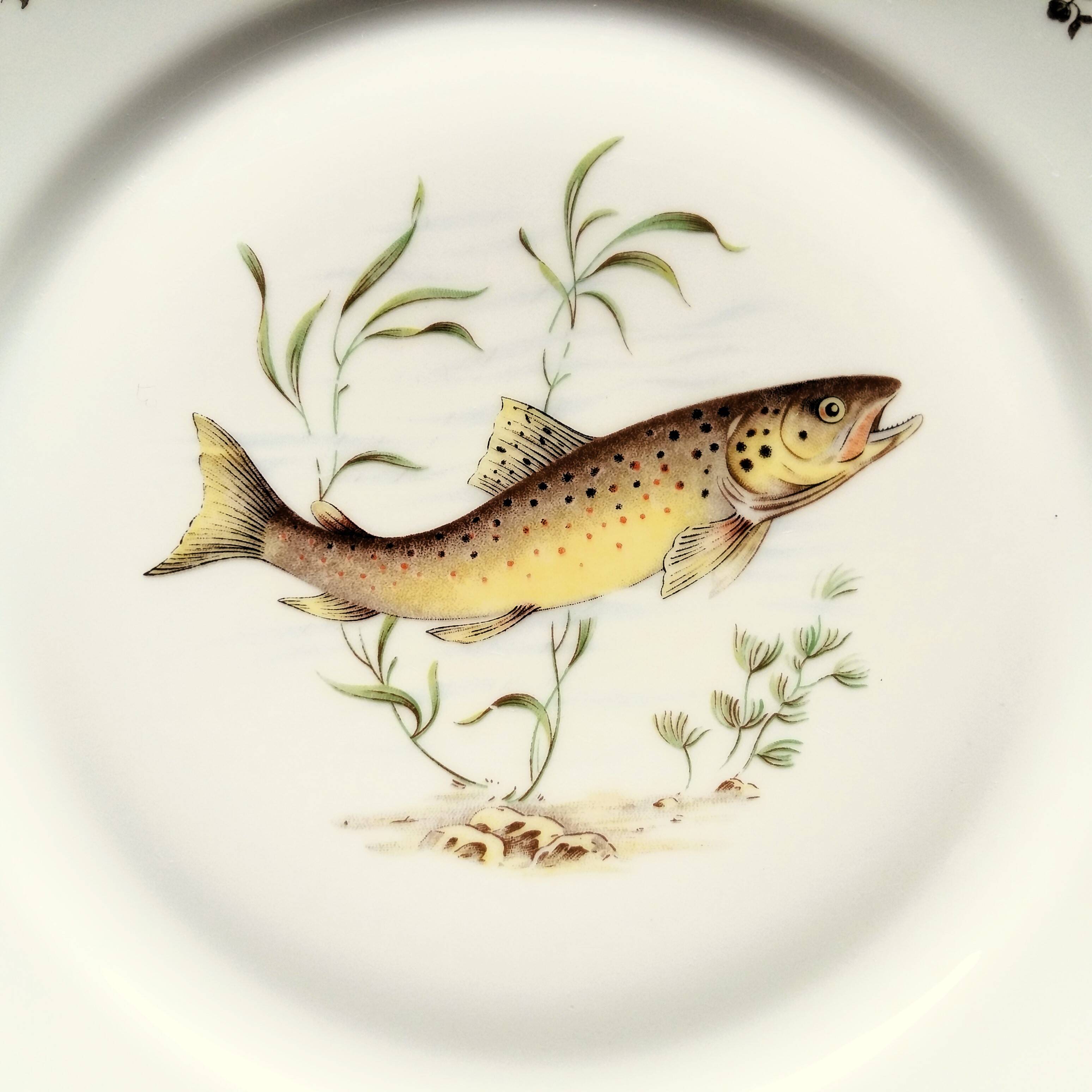 Set of four fish plates. vintage french fish plate set.