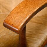 Rustic Armchair and Stool in stained oak and rush, France 1950s
