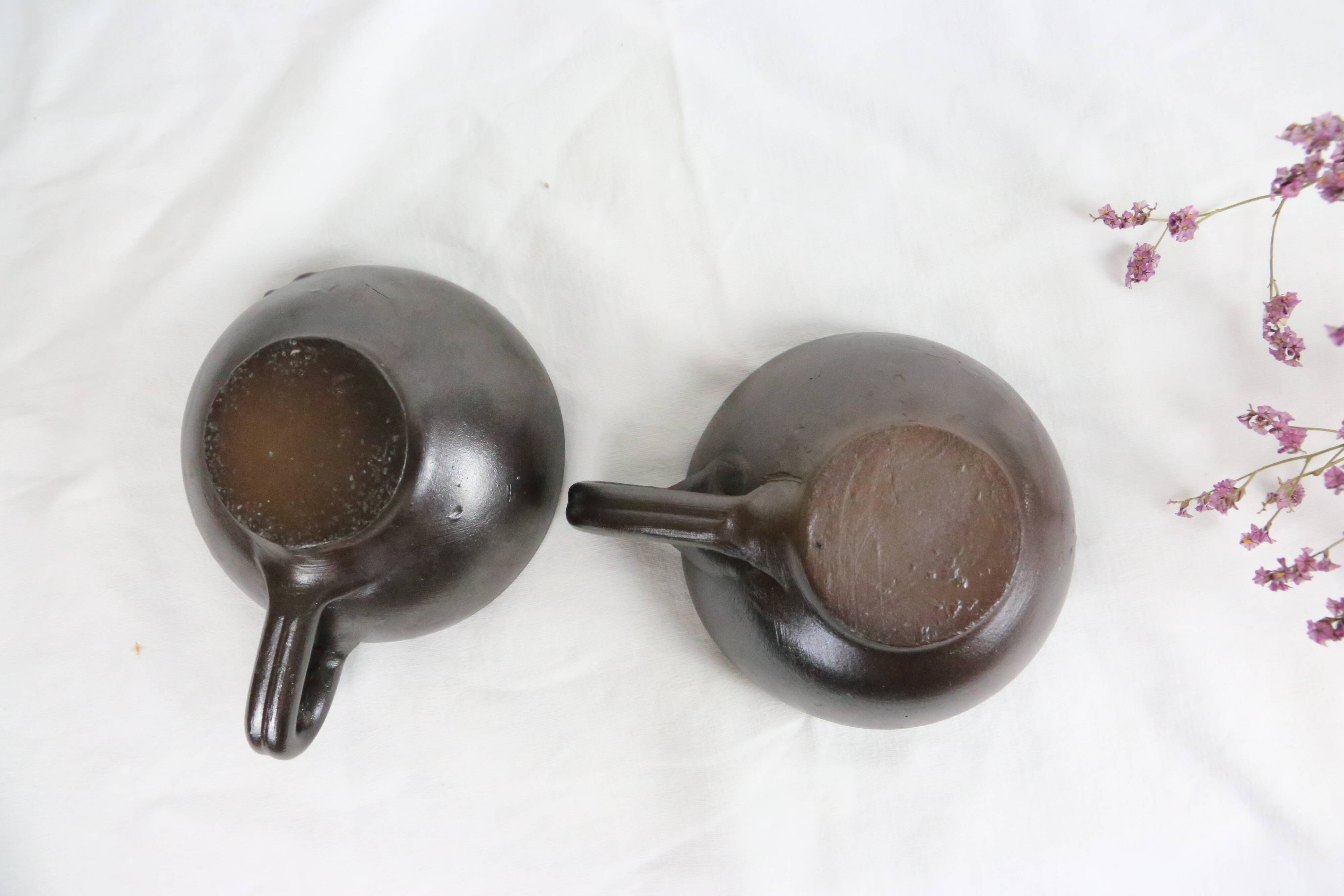 Set of 2 sandstone cups, artisanal pottery, vintage, 1980