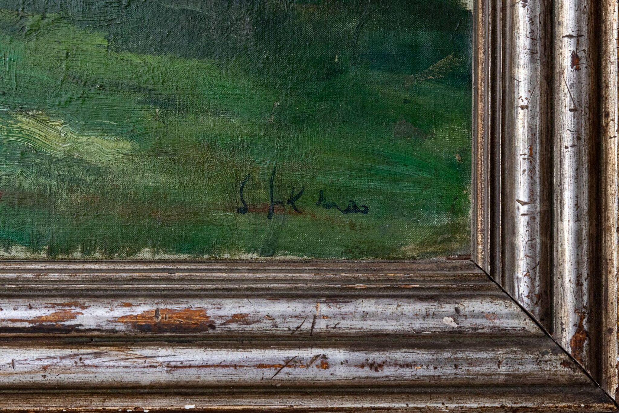 Paysage impressionniste intéressant - Cadre doré argenté de haute qualité