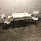 Gray strillee white formica table with 2 chairs 60s