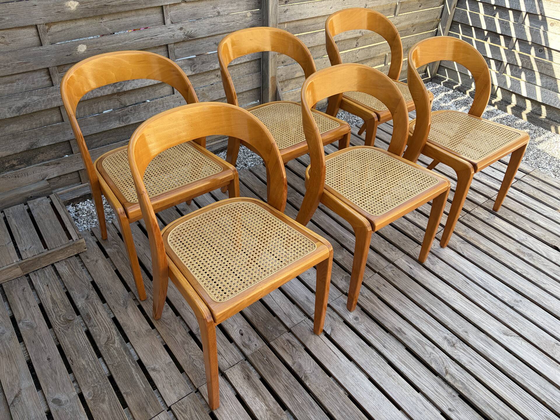 Set of 6 caned chairs by Baumann, gondola model.