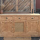 Renovated solid raw wood and cane sideboard - 3-door buffet