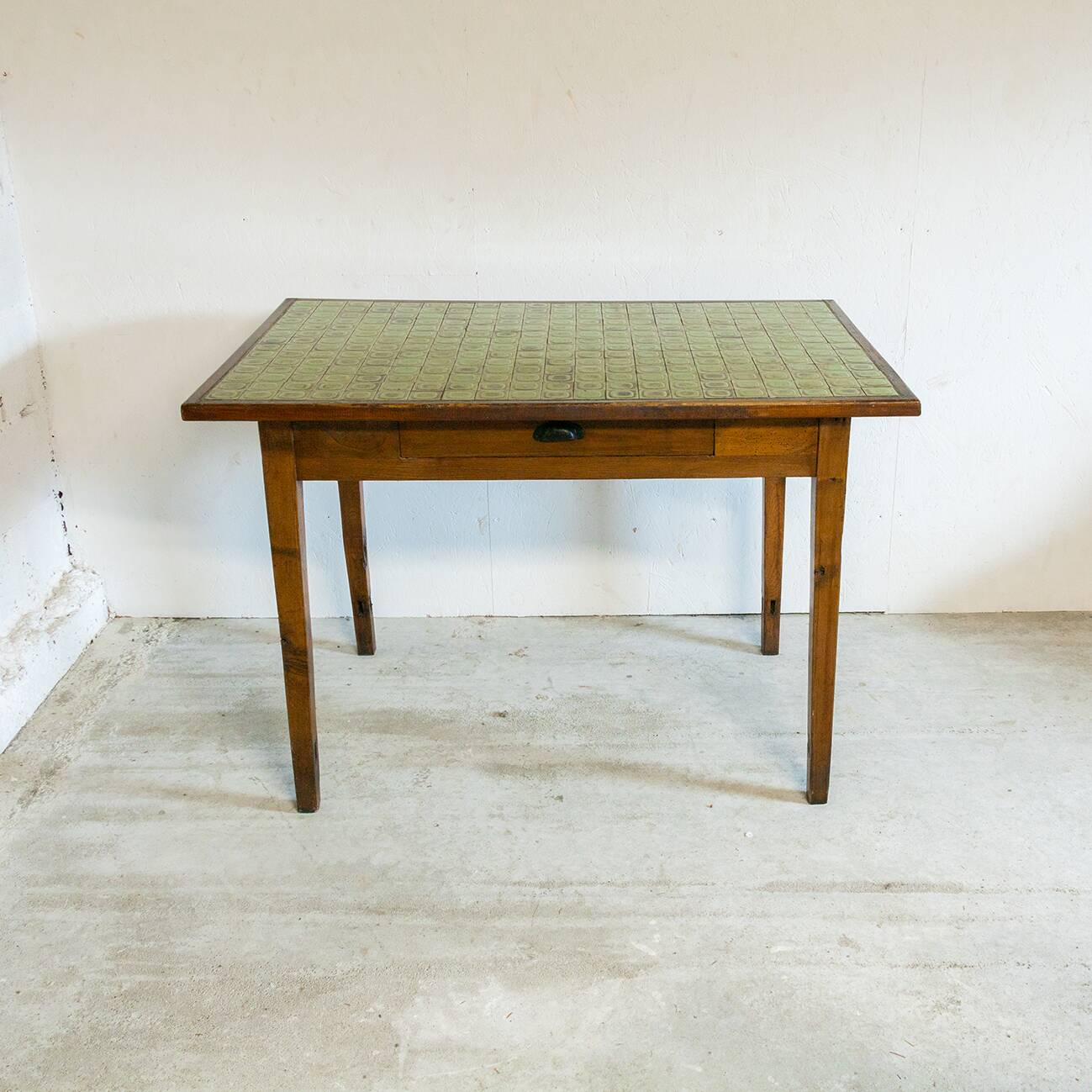 Wood and ceramic farm table