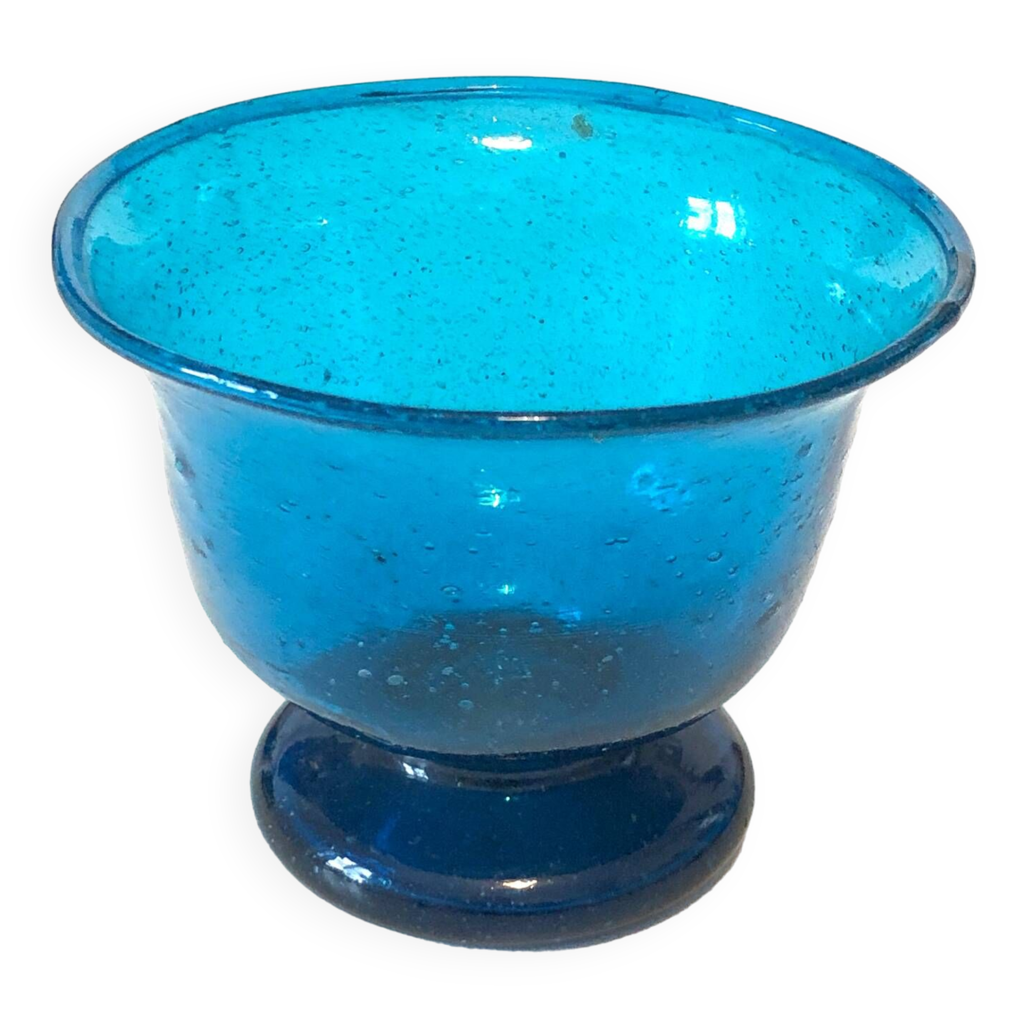 Blue blown glass footed bowl