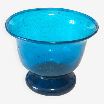 Blue blown glass footed bowl