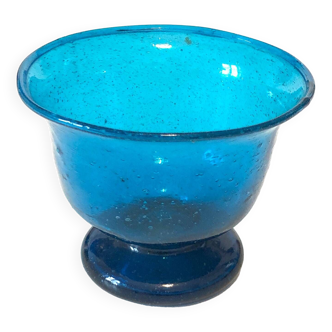Blue blown glass footed bowl
