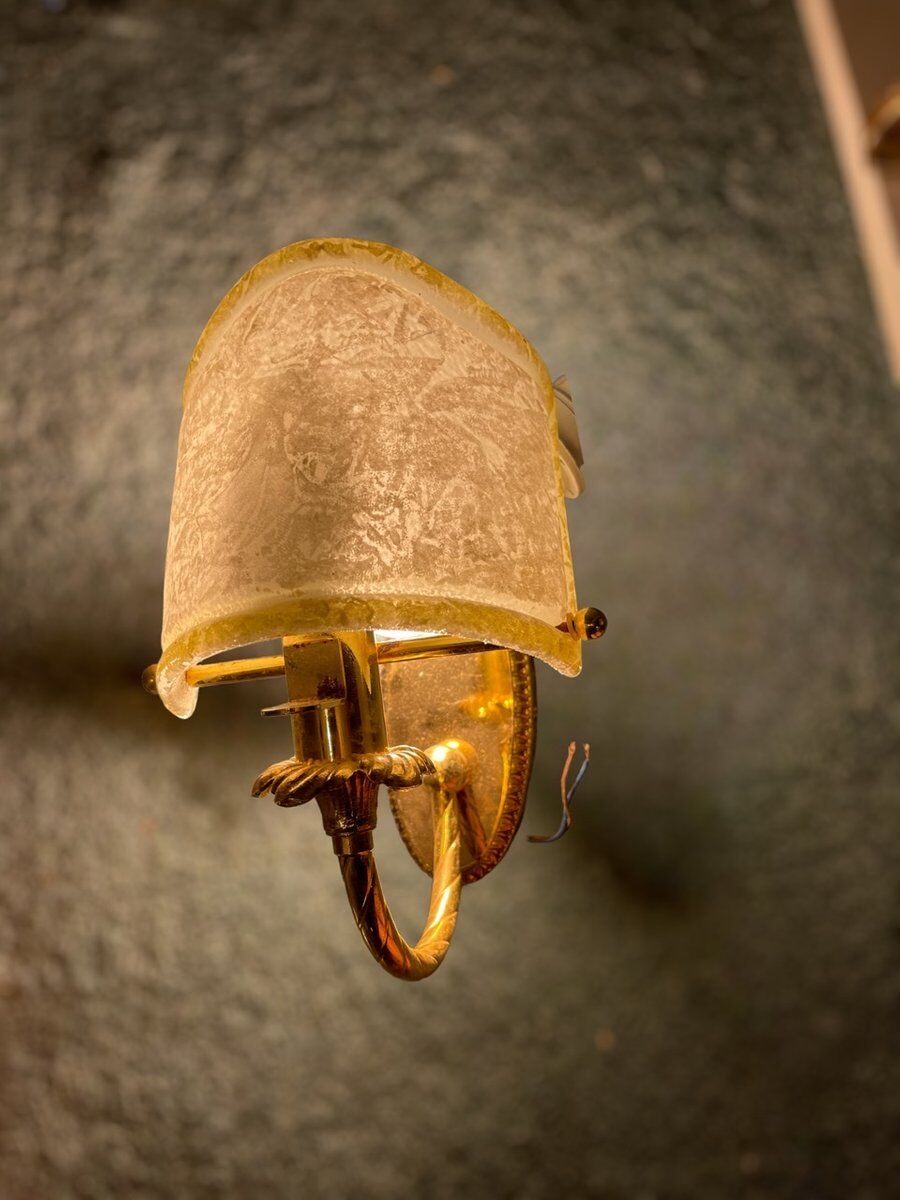 Murano Glass and Brass Sconces, 1980s, Set of 2