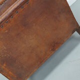 French cognac leather buttoned back club chair