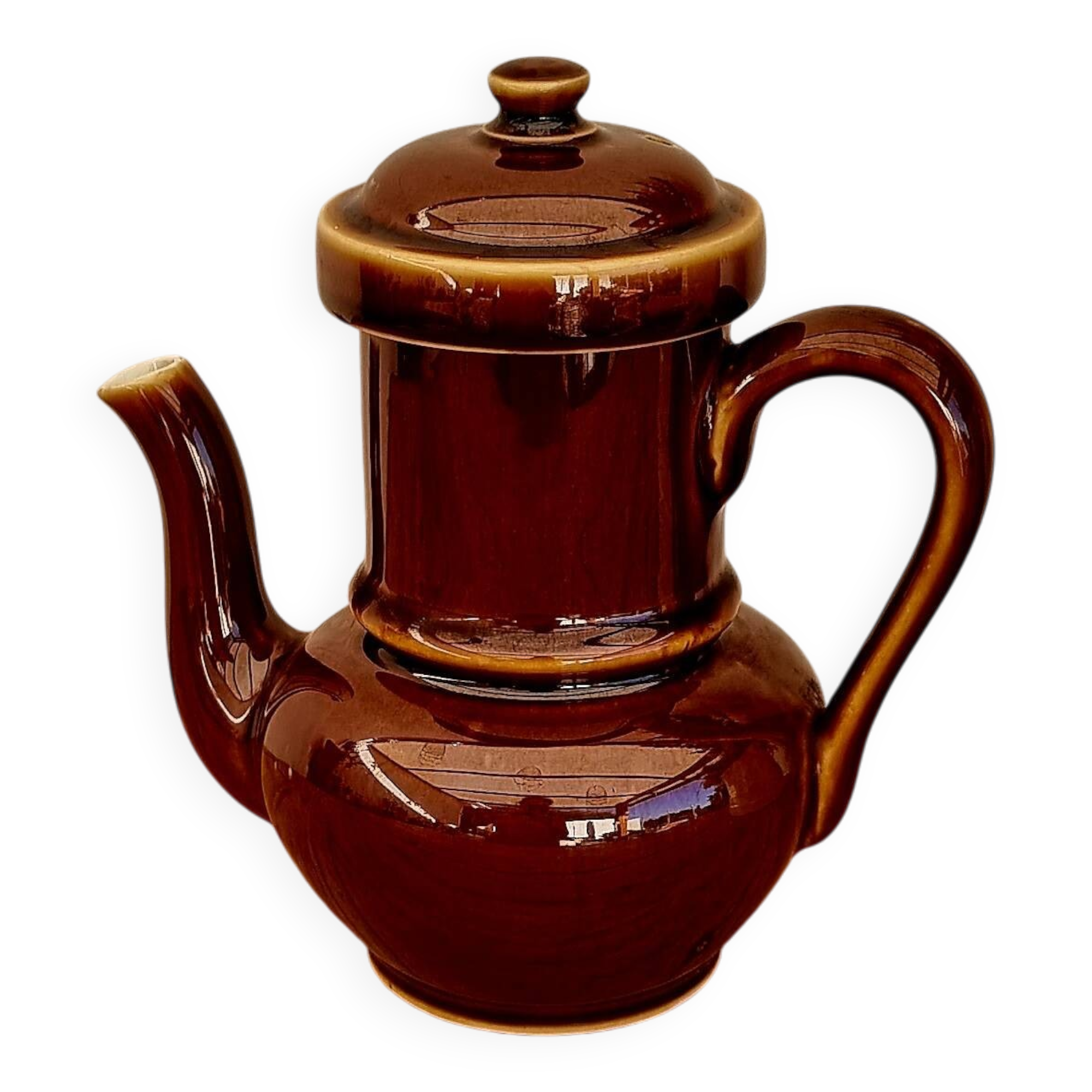 Cafetière en céramique marron vintage