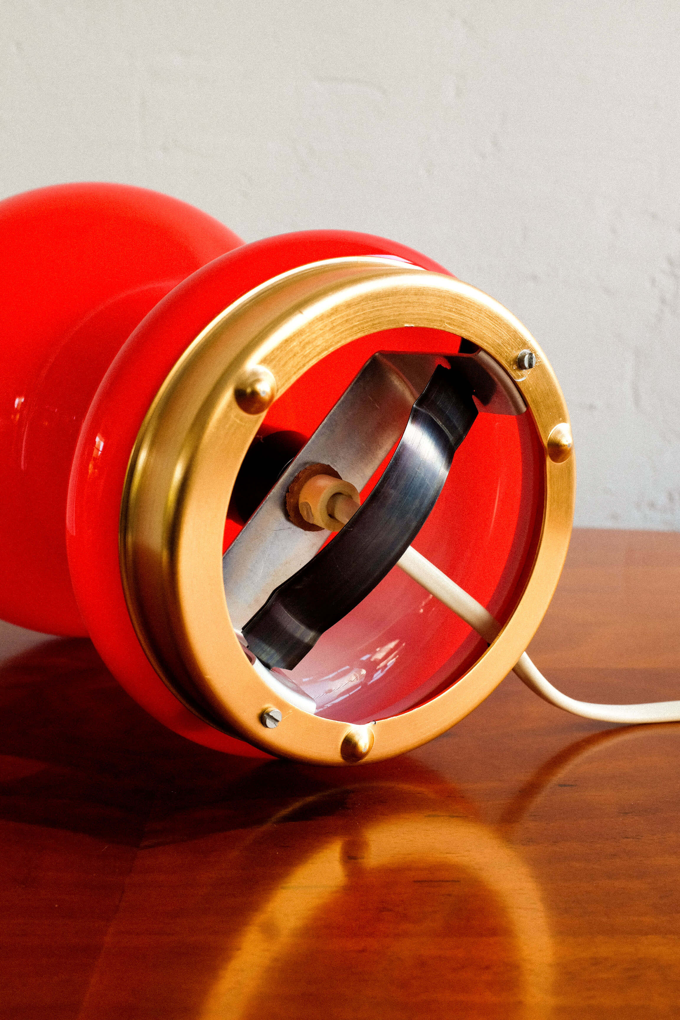 Space age czechoslovak opaline red glass table lamp, 1970s