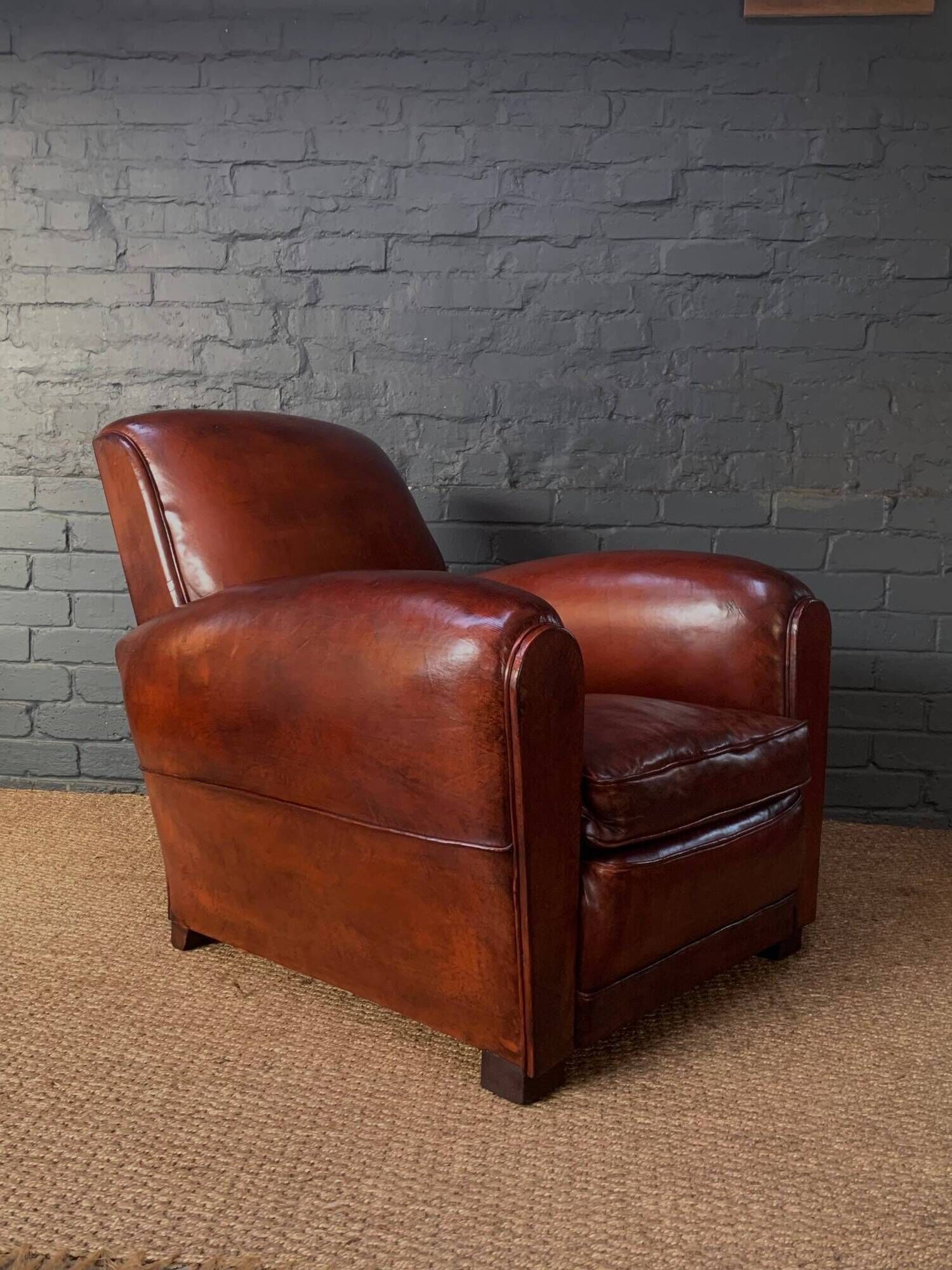 French, leather club chair, cuban lounge model circa 1940's