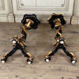 Pair of carved wooden pedestals, black and gold patina circa 1900