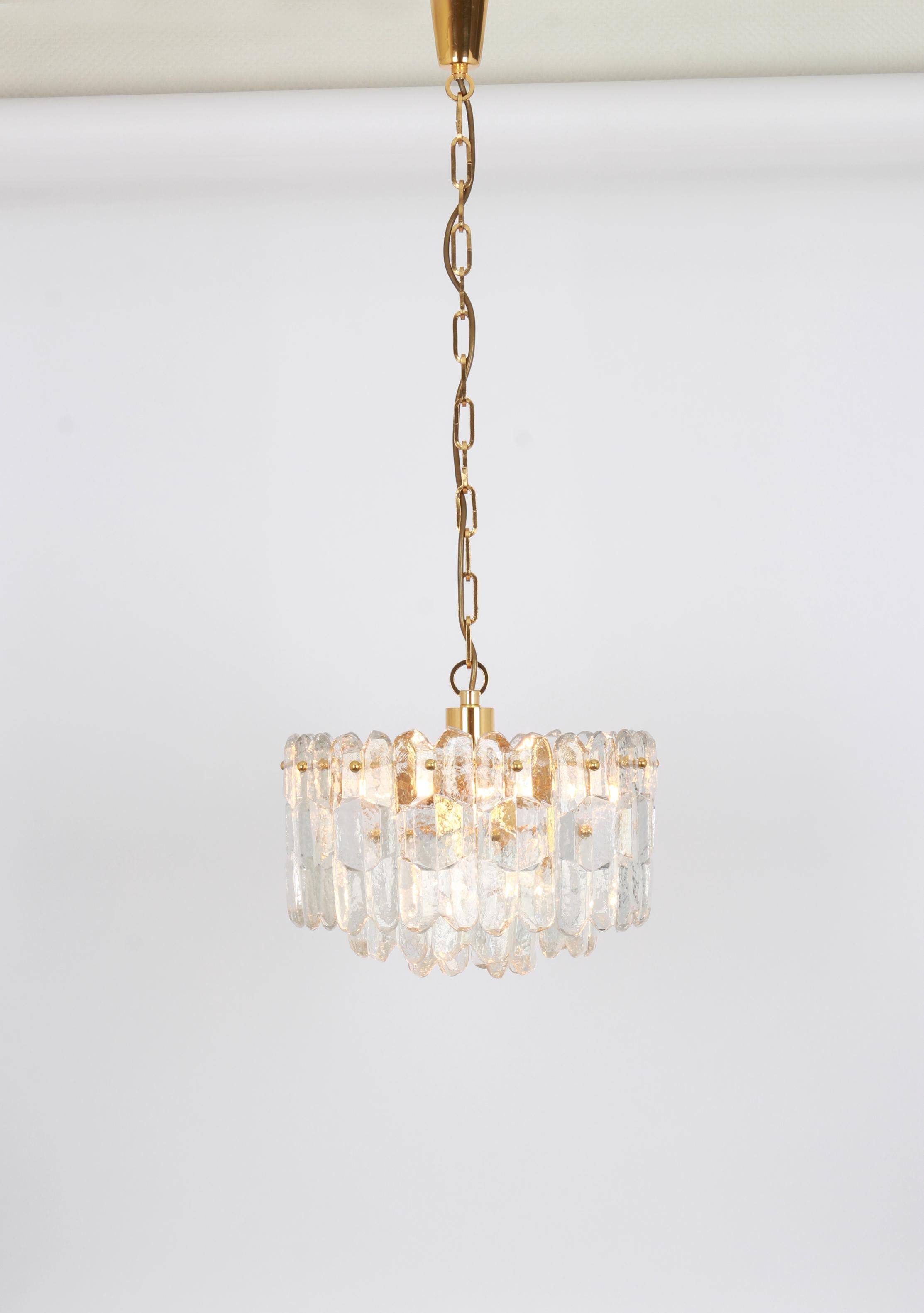 gilded brass and crystal glass chandeliers Palazzo, Kalmar, Austria, 1970