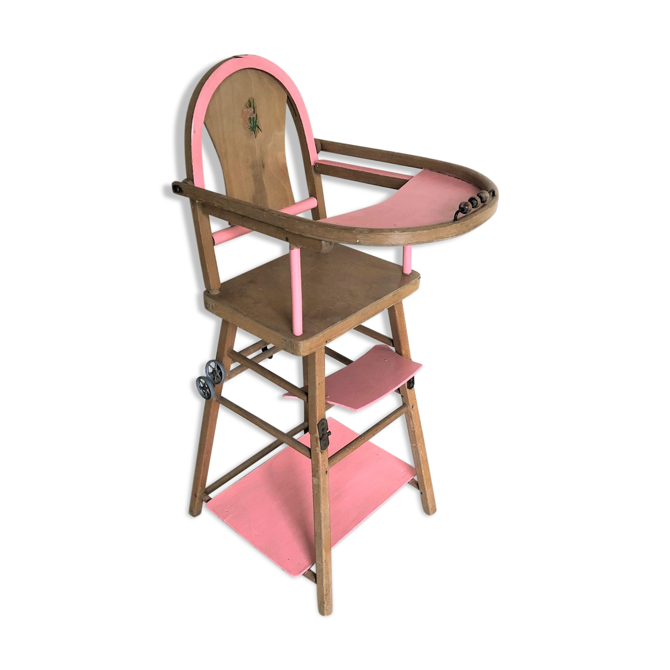 Chaise haute en bois vintage pour poupée Selency