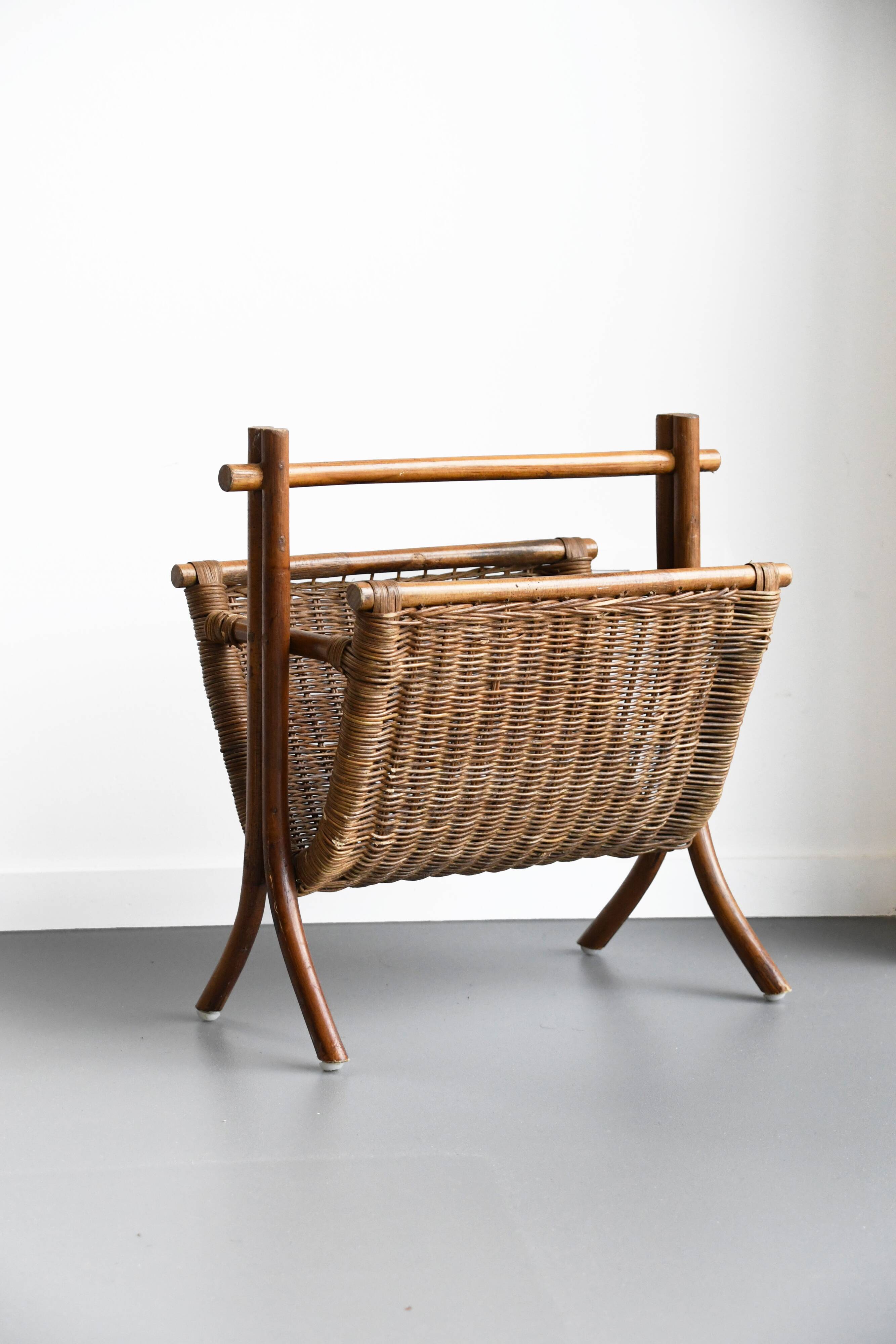 Vintage wicker and rattan magazine rack