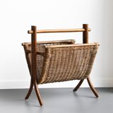 Vintage wicker and rattan magazine rack