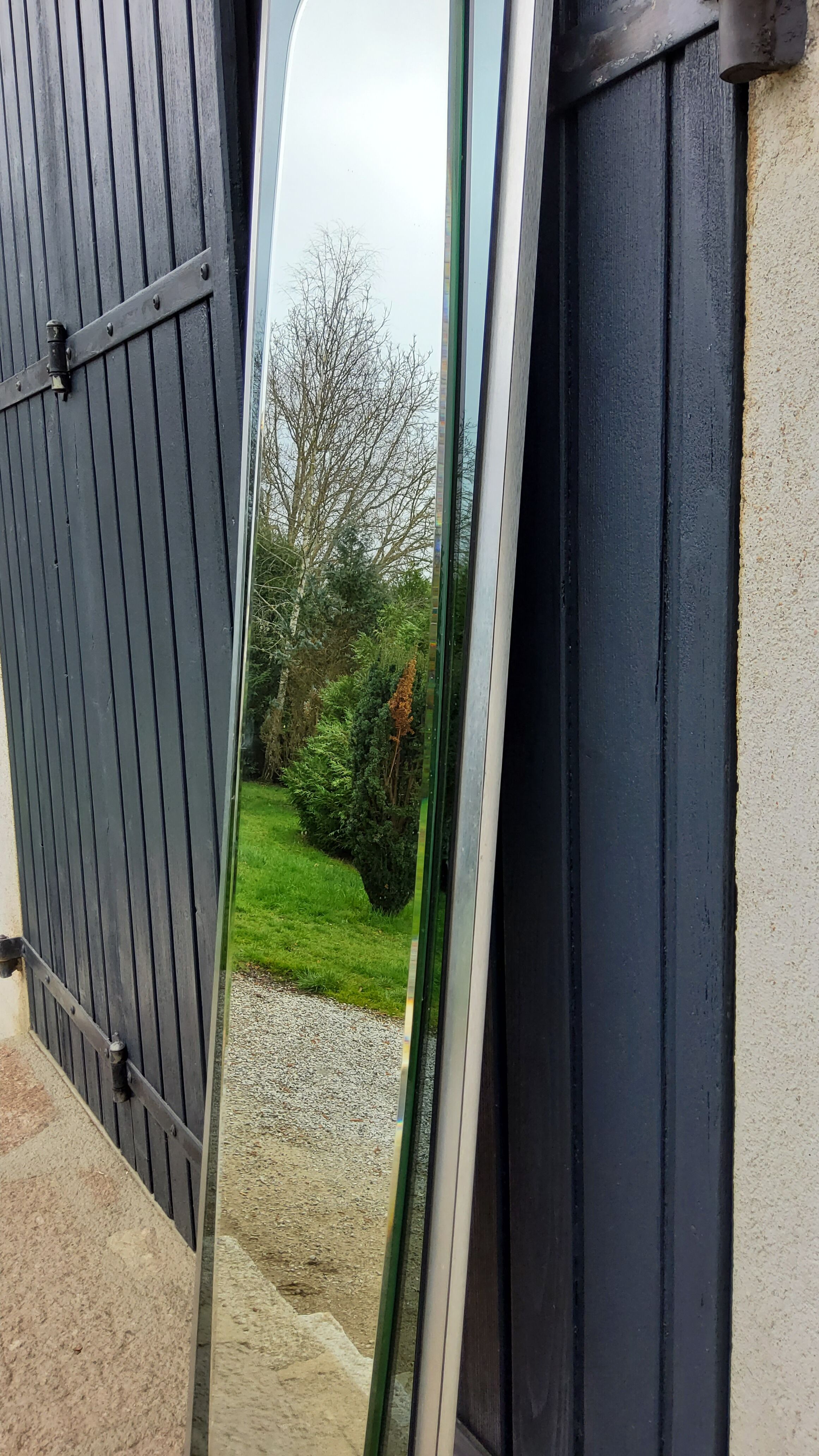 Large mirror mirror rear-view mirror of the 70s 36x136cm