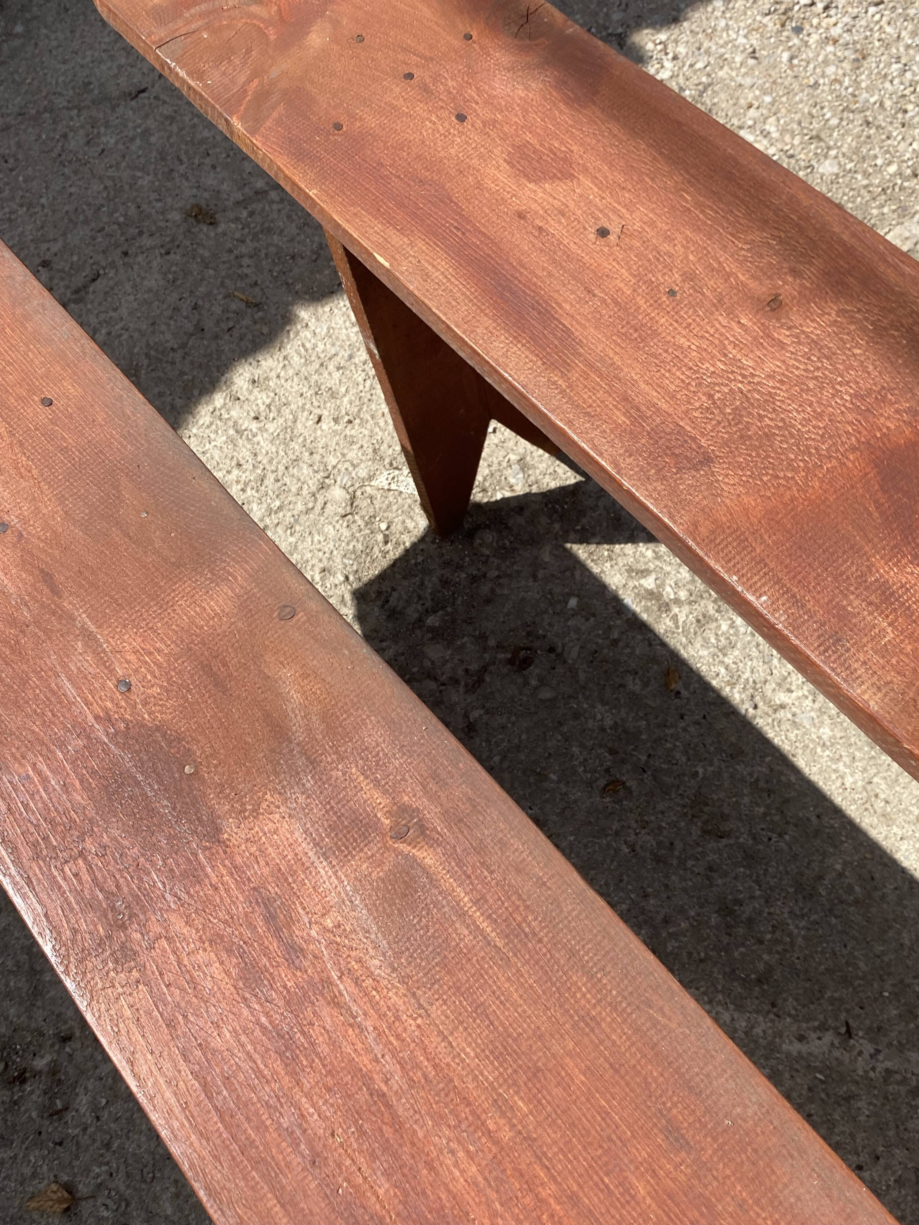 Pair of solid wood farmhouse benches 250cm for rustic farmhouse table 1950