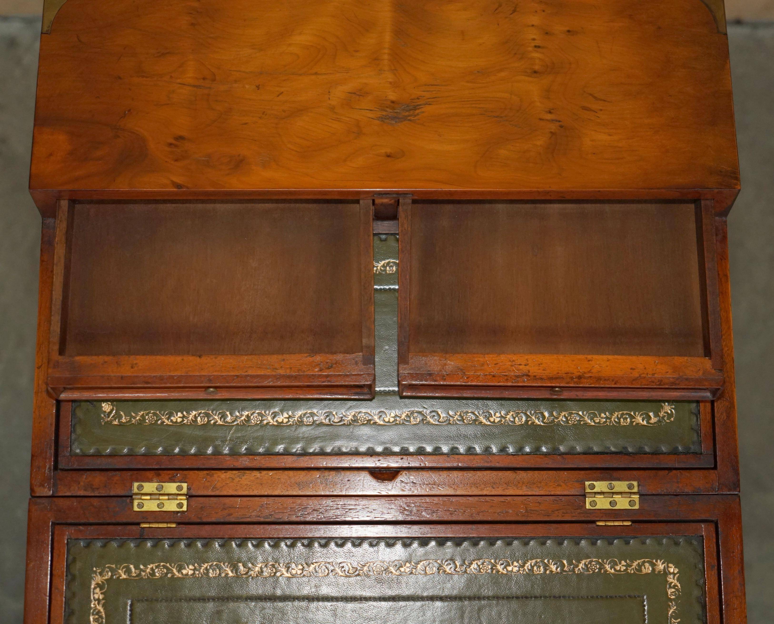 Military desk Harrods in Burr Yew wood with leather, country style.