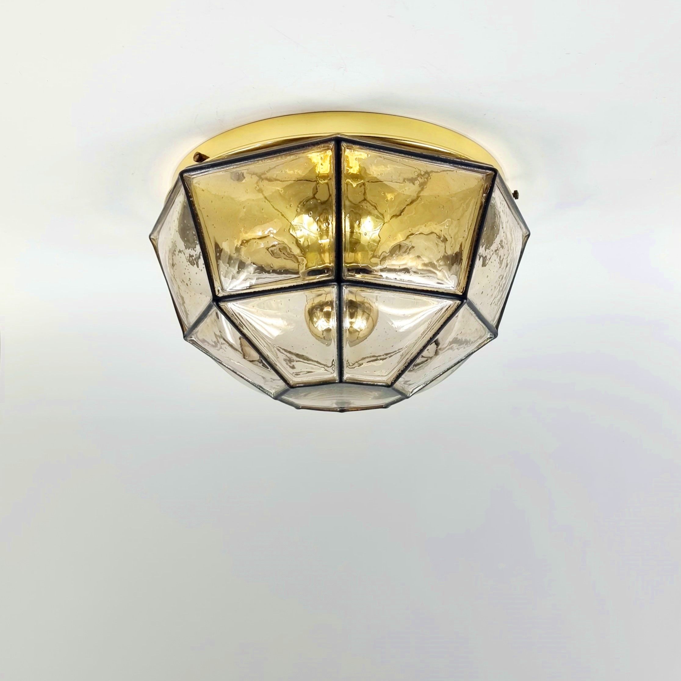 Pair of mid-century minimalist iron & glass flush mounts / ceiling lamps from limburg, germany, 1960