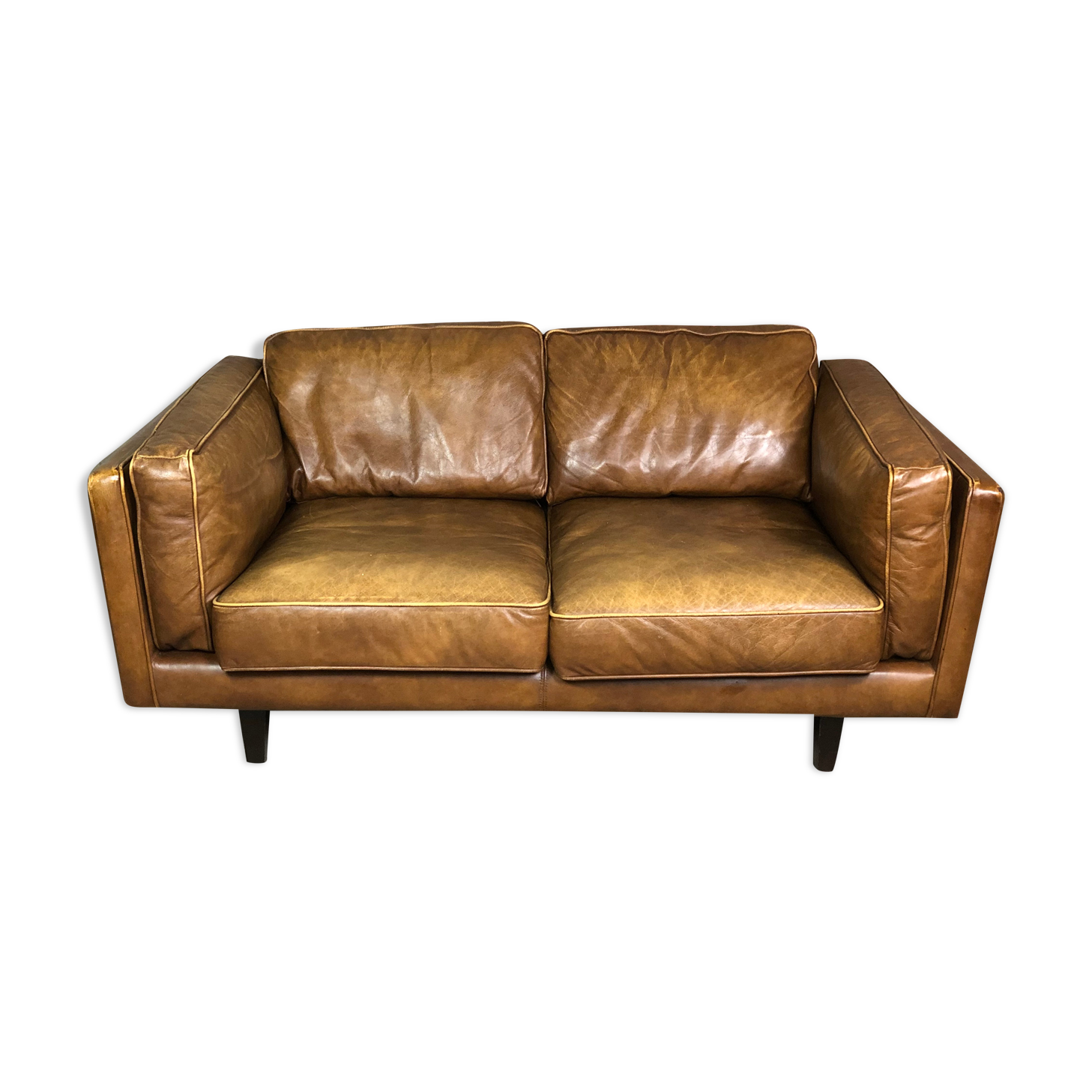 Vintage 2-seater sofa 80 S in camel leather