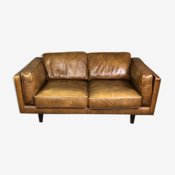 Vintage 2-seater sofa 80 S in camel leather