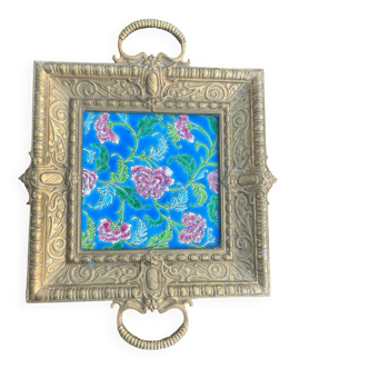 Antique bronze and faience vide-poche from Gien.