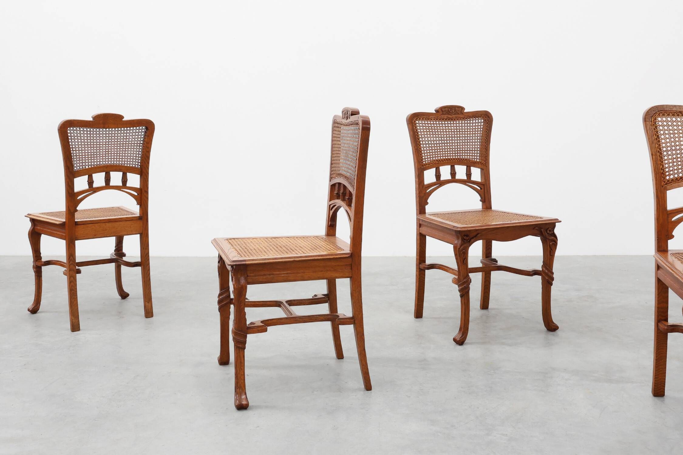 Set of 6 art nouveau dinner chairs in the manner of Victor Horta, Belgium