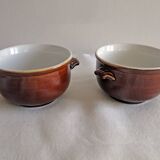 Set of 2 bowls or containers in glazed glazed stoneware with ears Vintage Folk Art
