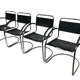 Set of 4 bauhaus cantilever chairs black leather and chrome design
