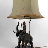 Sculptural lamp in bronze with double patina representing Indra on Airavata