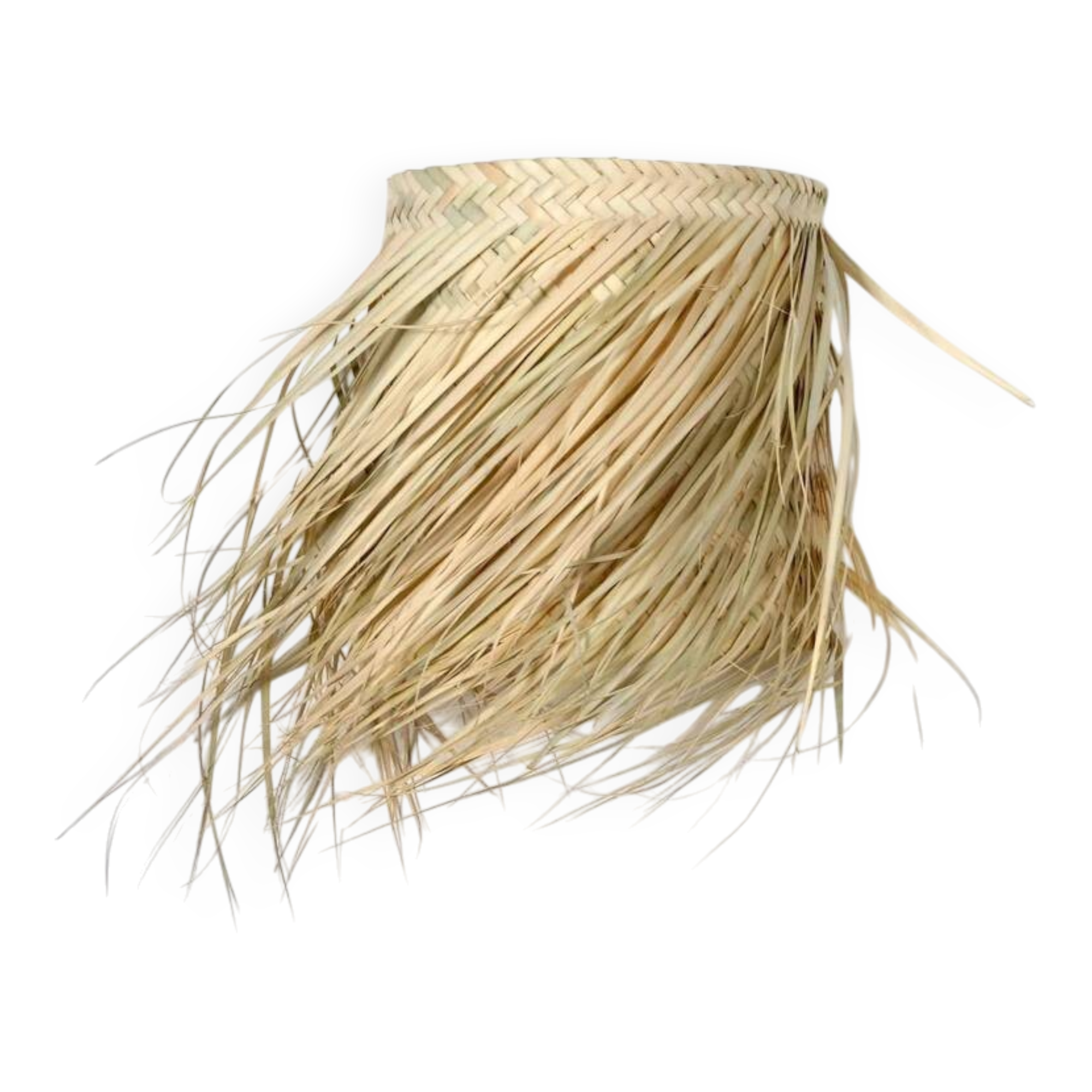 Wall lamp in natural fibres, woven straw with fringes.