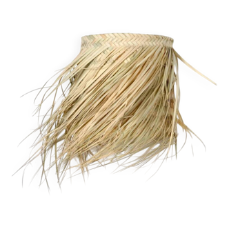 Wall lamp in natural fibres, woven straw with fringes.