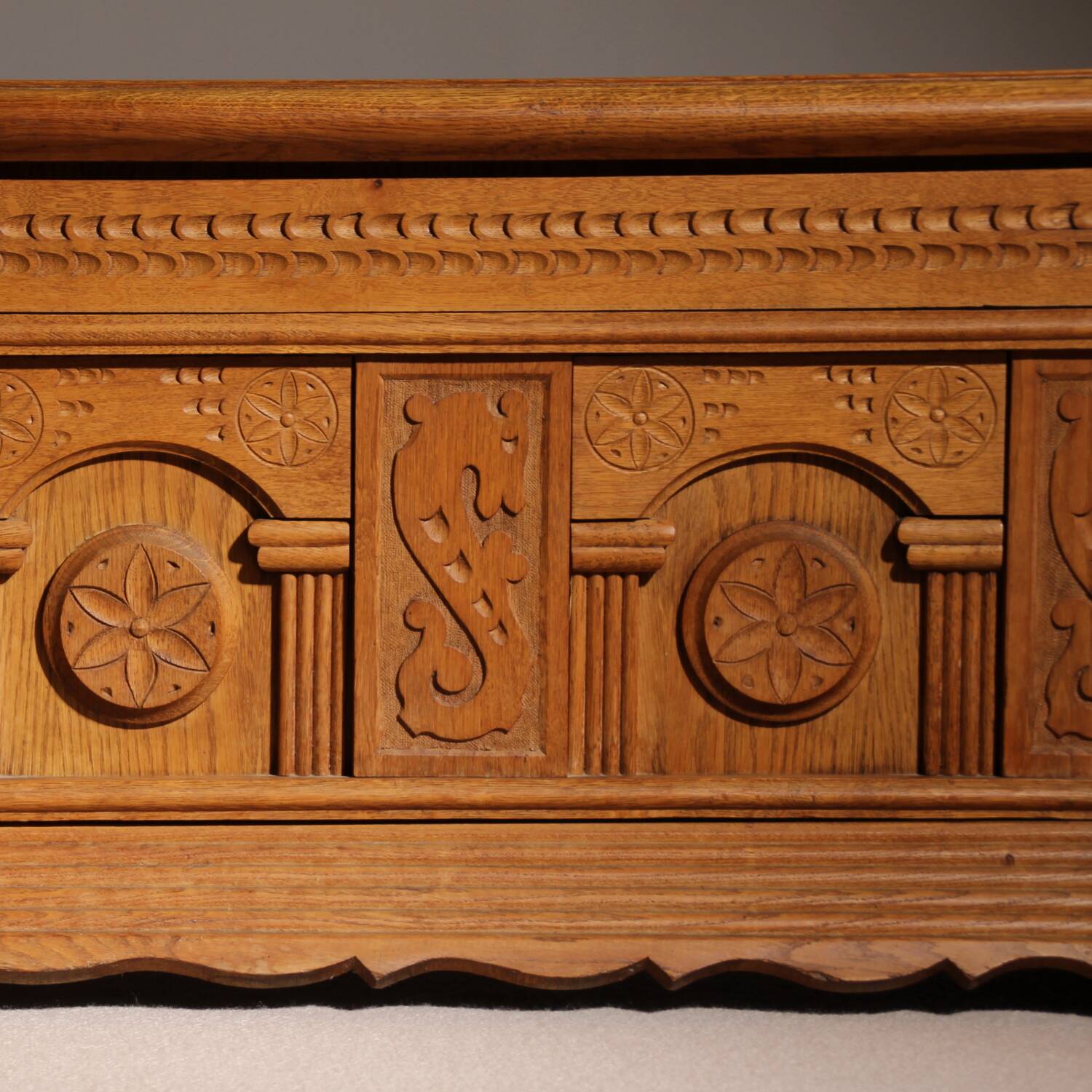 Carved Oak Chest with Decorative Front | Germany 1970s