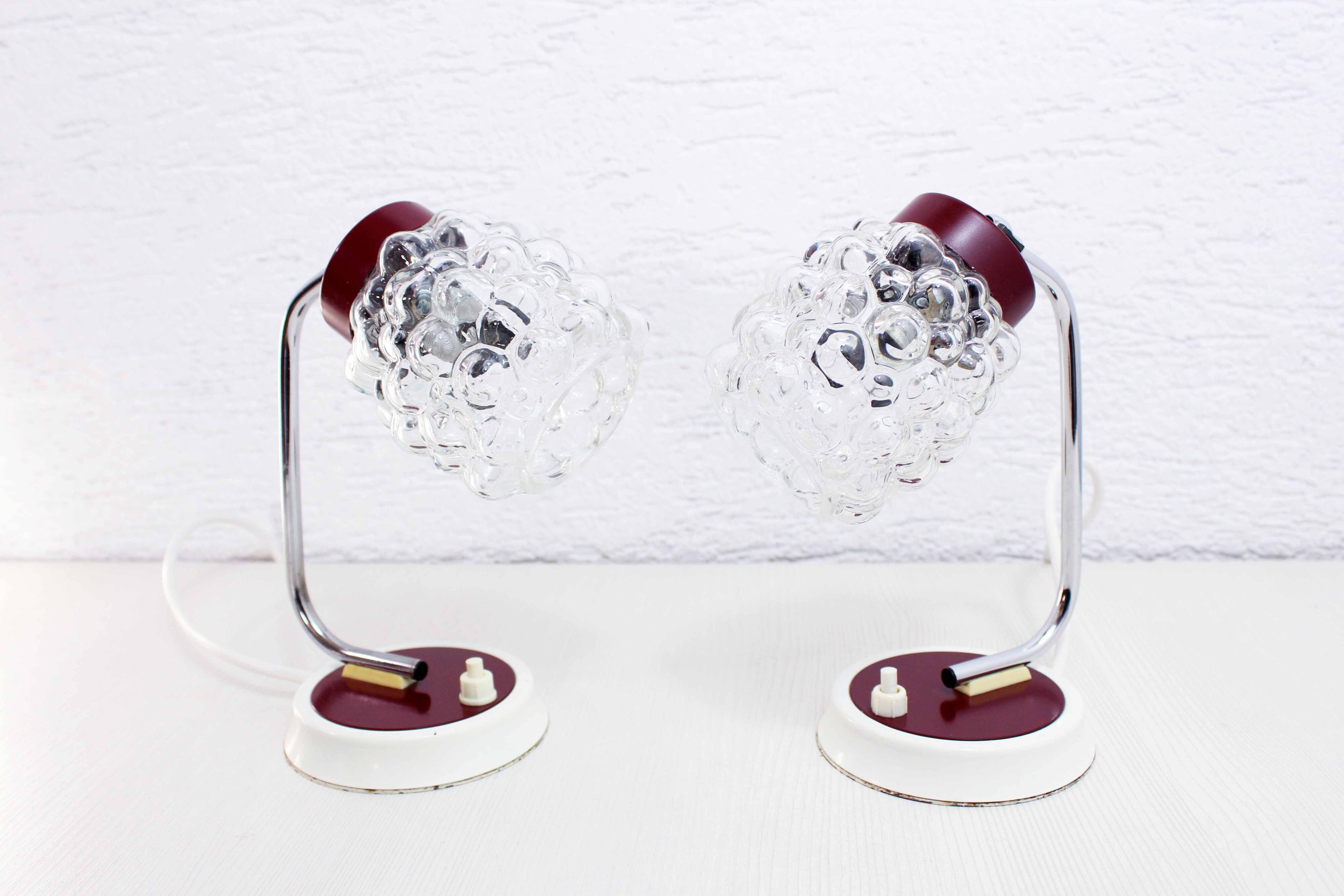 Pair of grape glass and metal bedside lamps