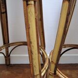 Pair of rattan bar stools and vintage bamboo
