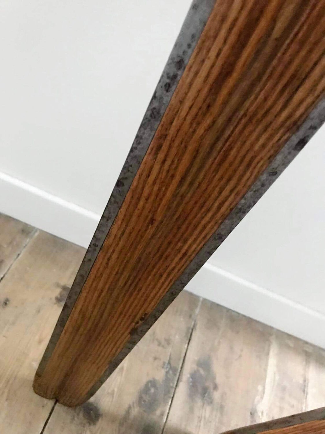 Pair of vintage Telemarking wooden skis, retro decoration